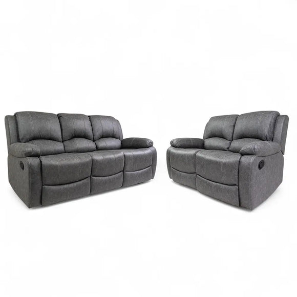 Vivo Grey Faux Leather 3+2 Recliner Sofa Set